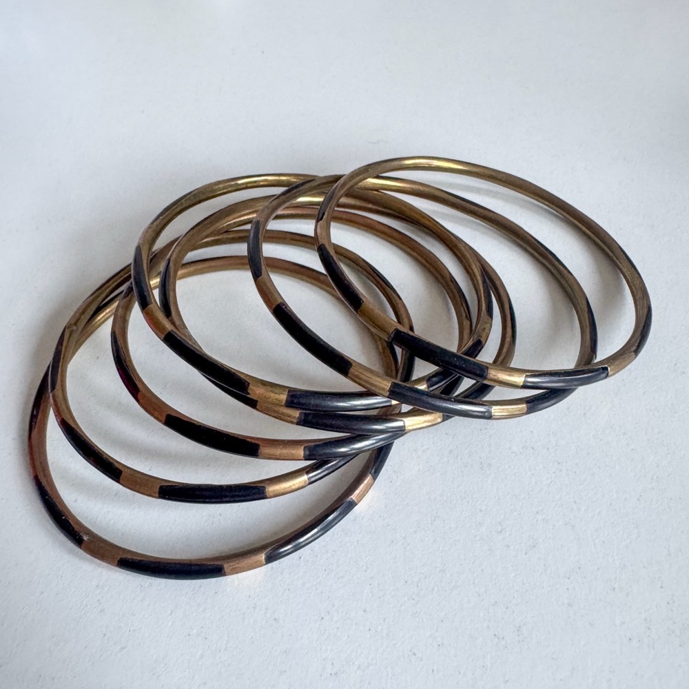 think bangle bracelets, set of 7, black & gold